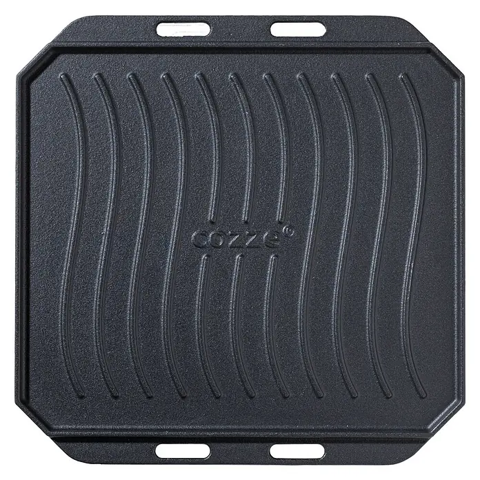 Cozze Grillpfanne - L x B: 30 x 30 cm, Höhe: 1 cm, Gusseisen - Schwarze Cozze Grillplatte mit Rillenmuster und seitlichen Griffmulden für einfaches Handling beim Grillen.