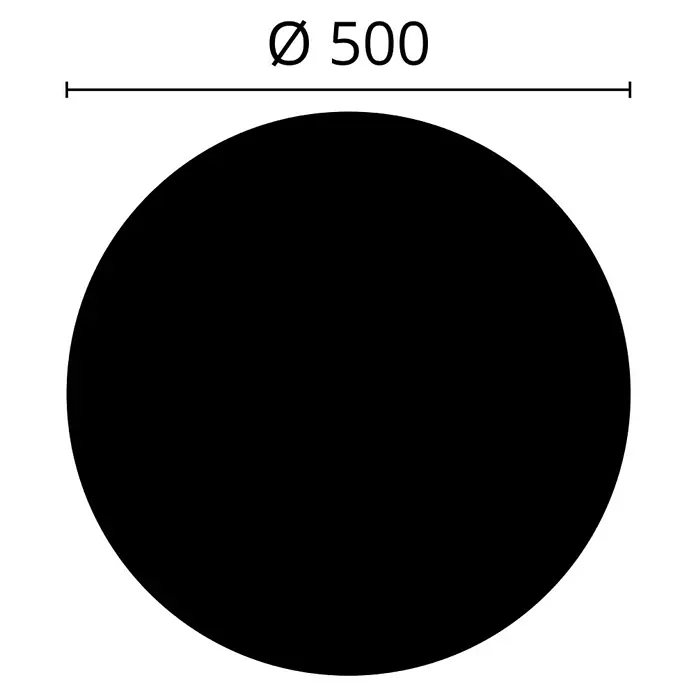 Nmc Decoflair Rosette M67 - Durchmesser: 50 cm, Hochverdichteter Polyurethanschaum (PU), Weiß, 1 Stk. - Schwarze, kreisförmige Scheibe mit einem Durchmesser von 500, dargestellt in einer technischen Zeichnung für präzise Abmessungen und Anwendungen.