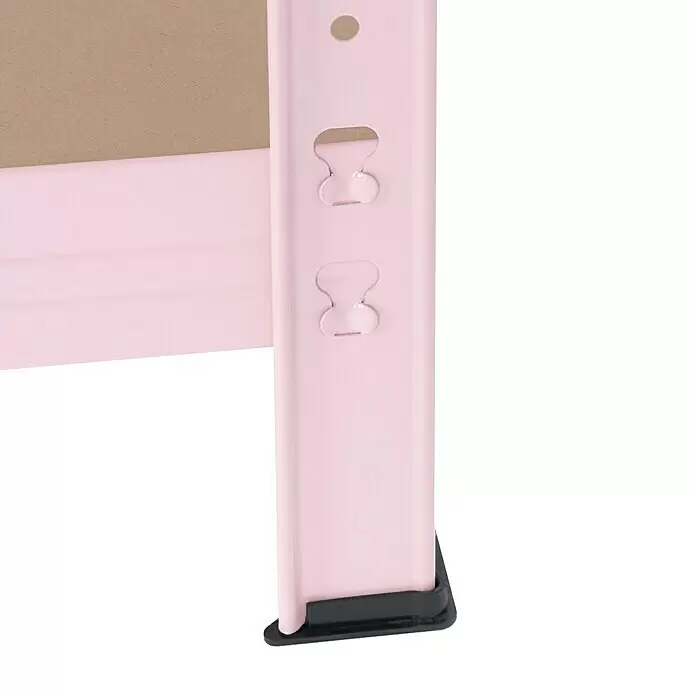 Regalux Metallregal - H x B x T: 180 x 90 x 40 cm, Traglast pro Boden: 175 kg, Anzahl Böden: 5 Stk., Rosa, Stecken - Hellrosa Metallrahmenbein mit verstellbaren Schlitzen und schwarzer Schutzkappe am Fuß.