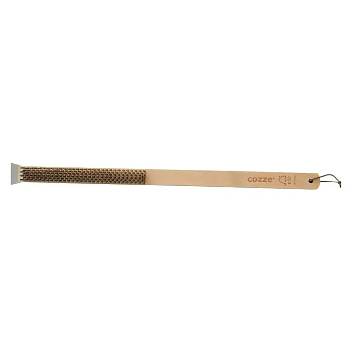 Cozze Cepillo limpiador para barbacoa - Largo: 60 cm - Cepillo para pizza Cozze con mango de madera y cerdas de metal, ideal para limpiar piedras de pizza y eliminar residuos y ceniza.