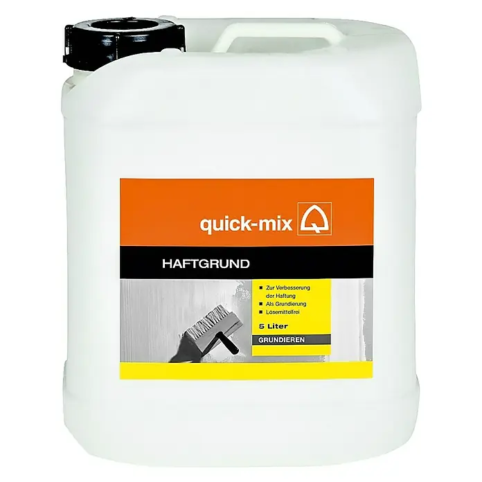 Quick-Mix Haftgrund - 5 l, Materialeignung: Beton - Abbildung eines 5-Liter-Kanisters Quick-Mix Haftgrund, einer lösemittelfreien Grundierung zur Verbesserung der Haftung.
