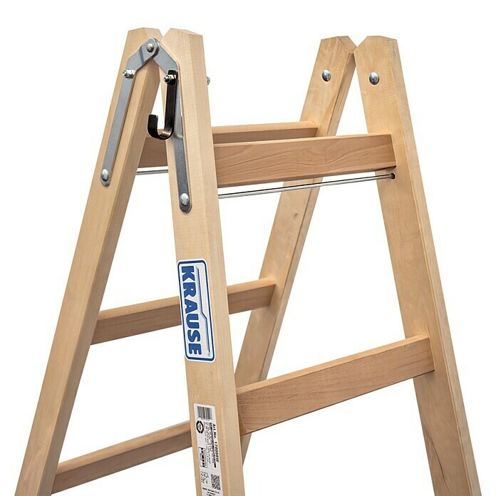 Escalera de peldaños dobles (Altura de trabajo: 3 m, 2 x 6 escalones, Madera)