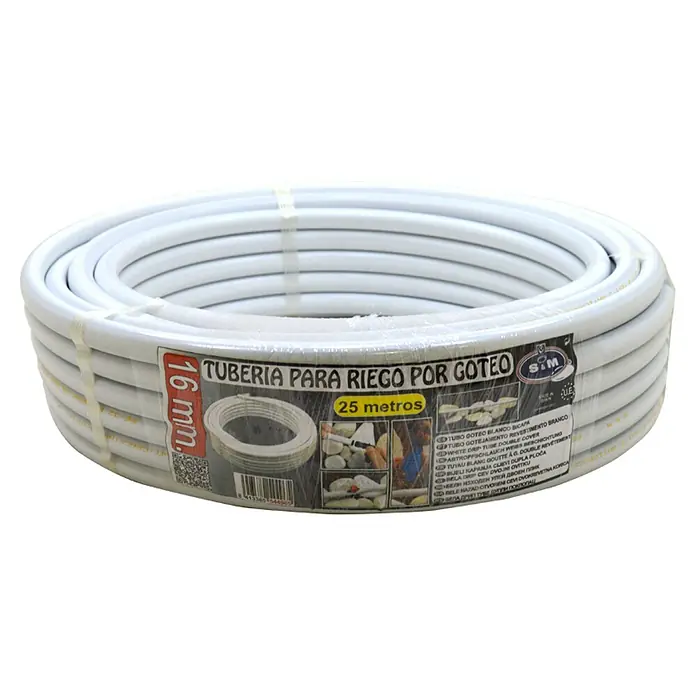 Tubo PE goteo Bicapa - Ø x L: 16 mm x 25 m, Blanco - Rollo de tubería de riego por goteo, 16mm de diámetro, 25 metros de largo, ideal para riego eficiente.