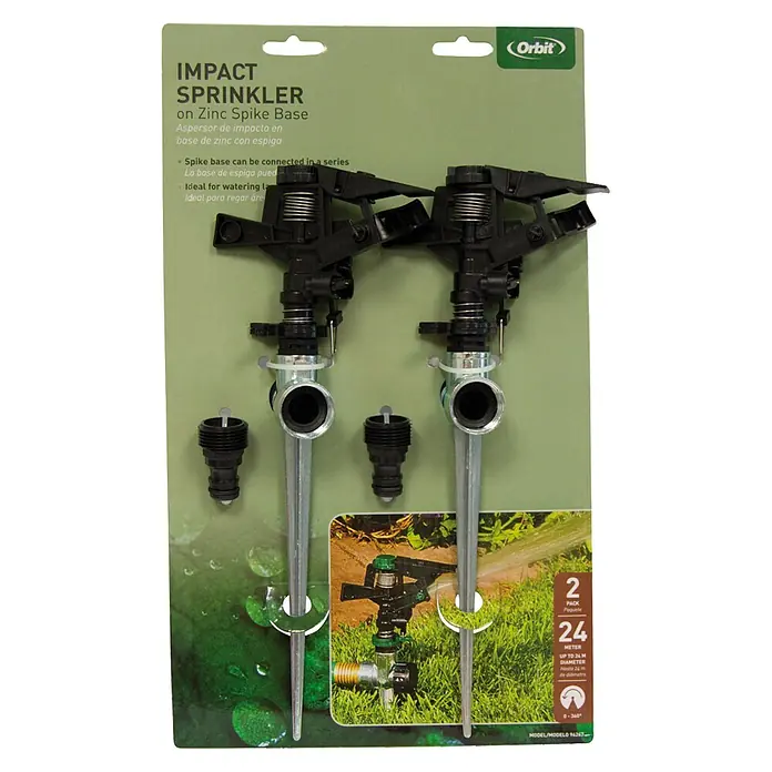 Orbit Aspersor de impacto - ½″, 2 ud. - Un paquete de 2 aspersores de impacto Orbit sobre base de zinc, ideal para regar céspedes y jardines.