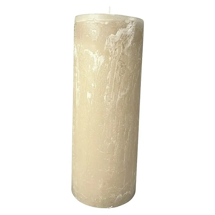 Stumpenkerze Rustic Safe - Ø x H: 10 x 25 cm, Sahara - Elfenbeinfarbene Säulenkerze mit einer rustikalen, unregelmäßigen Oberfläche und einem kurzen Docht. Perfekt für stimmungsvolles Licht.
