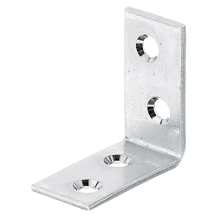 Stabilit Starker Winkel - 40 x 20 x 40 mm, Stärke: 3 mm, 1 Stk. - Winkelverbinder aus glänzendem Metall mit vier Löchern zur Befestigung, ideal für stabile Eckverbindungen in verschiedenen Projekten.