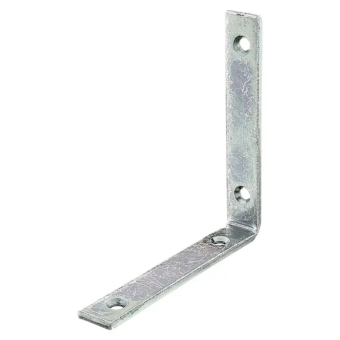Stabilit Starker Winkel120 x 20 x 120 mm, Stärke: 3 mm, 1 Stk. - Eine verzinkte, rechtwinklige Winkelkonsole mit jeweils zwei Löchern an jedem Ende, ideal für Regalinstallationen oder andere Befestigungen.