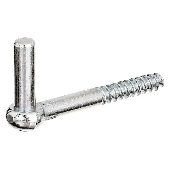 Stabilit EinschraubklobenLänge: 110 mm, Durchmesser Dorn: 13 mm, Höhe Dorn: 45 mm - Nahaufnahme eines glänzenden, silberfarbenen Schraubhaken mit Gewinde. Ideal für leichte Aufhängungen und Befestigungen im Innenbereich.