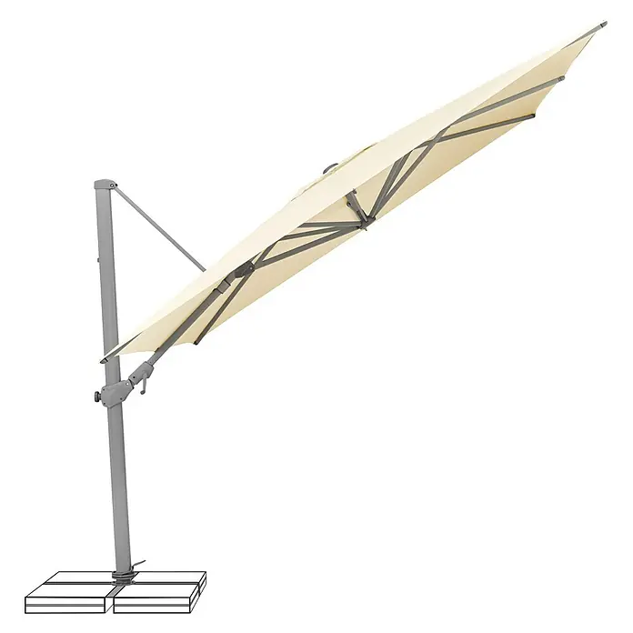 Suncomfort Ampelschirm VarioflexEcru, Bespannungsmaß (L x B): 300 x 300 cm - Freischirm in Beige mit robustem, grauem Ständer. Ideal für Schatten und Komfort im Außenbereich.