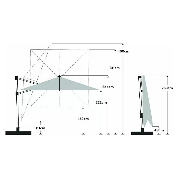 Suncomfort Ampelschirm VarioflexLight Taupe, Bespannungsmaß (L x B): 300 x 300 cm