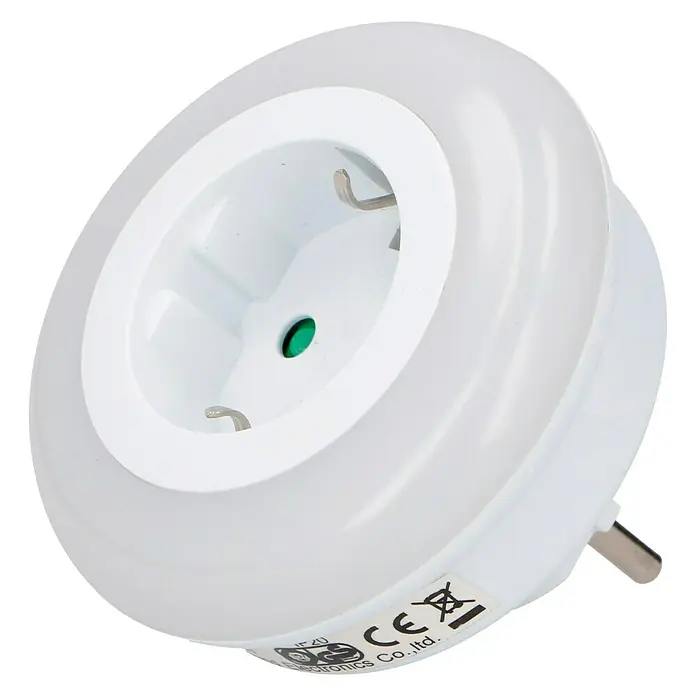 Luz de noche LED con sensor y enchufe - L x An x Al: 7,2 x 8,2 x 8,2 cm, Blanco frío - Enchufe adaptador blanco con toma de corriente y luz nocturna integrada para uso interior.