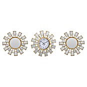 Reloj de pared con espejos (Diámetro: 25 cm, 25 x 25 cm, Dorado, Flores) | BAUHAUS