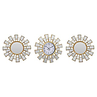 Reloj de pared con espejos (Diámetro: 25 cm, 25 x 25 cm, Dorado, Flores)