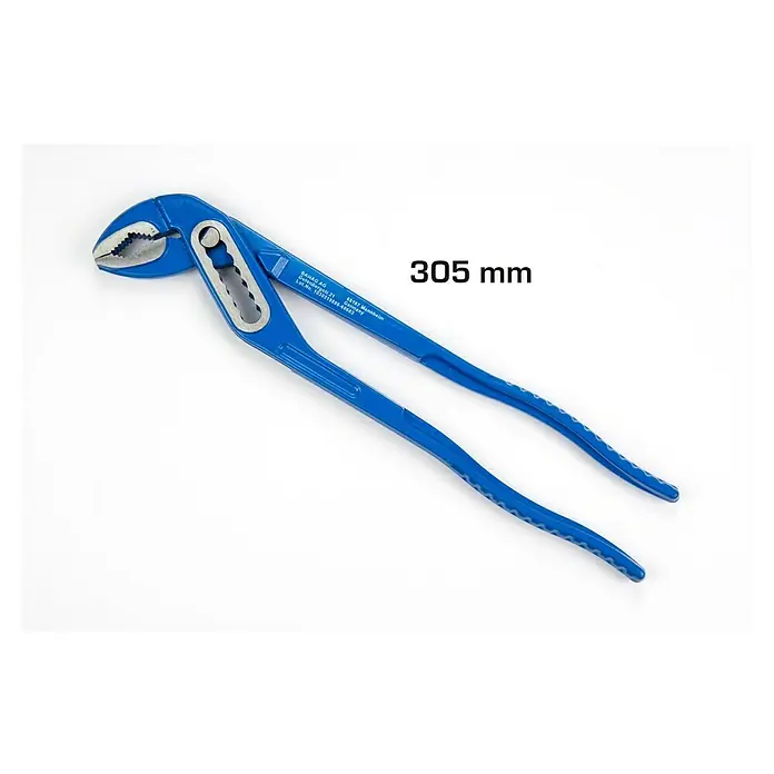 Alpha Tools Wasserpumpenzange - 3 -tlg. - Blaue Rohrzange (305 mm) für den Einsatz in Sanitär- und Installationsarbeiten. Das Werkzeug ist robust und präzise gefertigt.