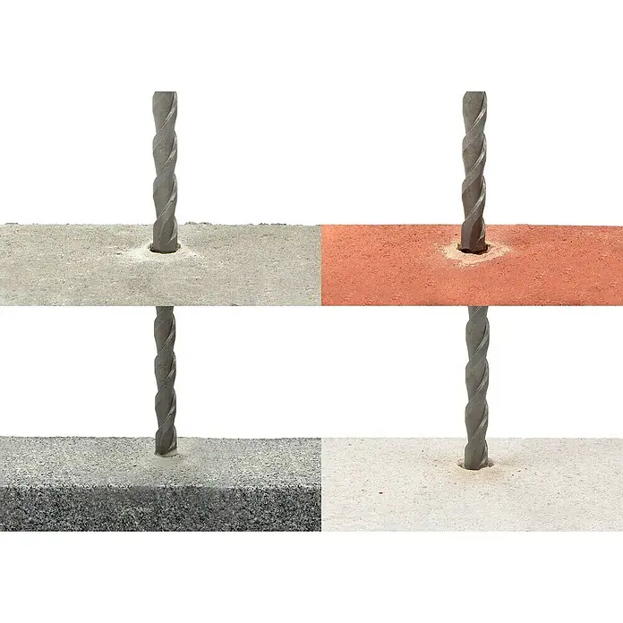 Alpha Tools Beton- & Steinbohrer - 5 -tlg. - Verschiedene Bohrlochtypen, die ein vielseitiges Betonschraubenankerprodukt demonstrieren, das in verschiedenen Materialien verwendet werden kann.