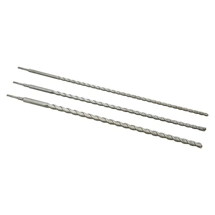 Alpha Tools SDS-Plus Betonbohrer-Set - 3 -tlg., Durchmesser Bohrer: 32 mm - Nahaufnahme von drei SDS Plus Bohrern. Die Bohrer sind spiralförmig und für Bohrmaschinen konzipiert. Geeignet für Betonarbeiten.