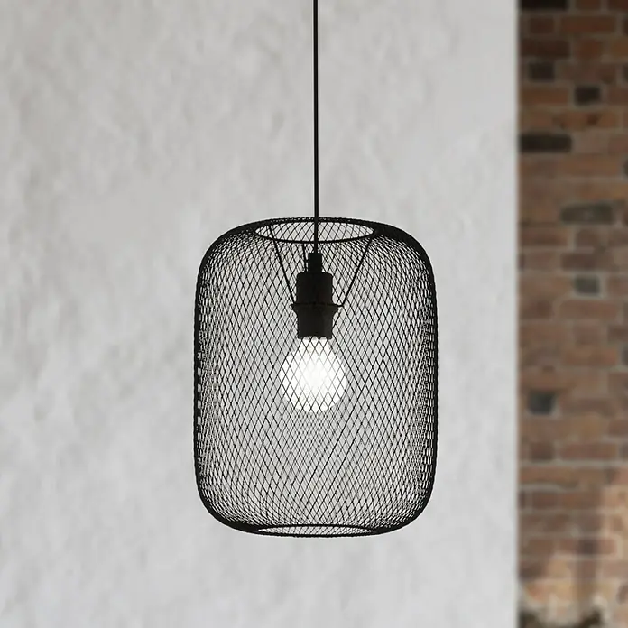 Eglo Wrington Pendelleuchte - 60 W, Schwarz, 300 mm - Elegante schwarze Hängeleuchte mit Drahtgeflecht und einer warm leuchtenden Glühbirne, die jedem Raum einen modernen Touch verleiht.