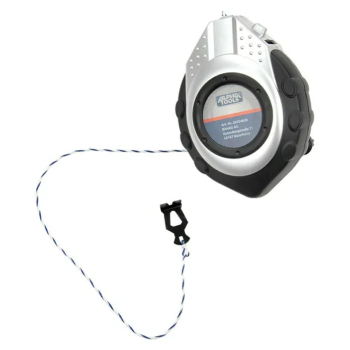Alpha Tools Schlagschnurgerät - 3 -tlg., Länge Schnur: 30 m - Alpha Tools Schlagschnur mit Aufrollmechanismus für präzise Markierungen auf Oberflächen, ideal für Bau und Handwerk.