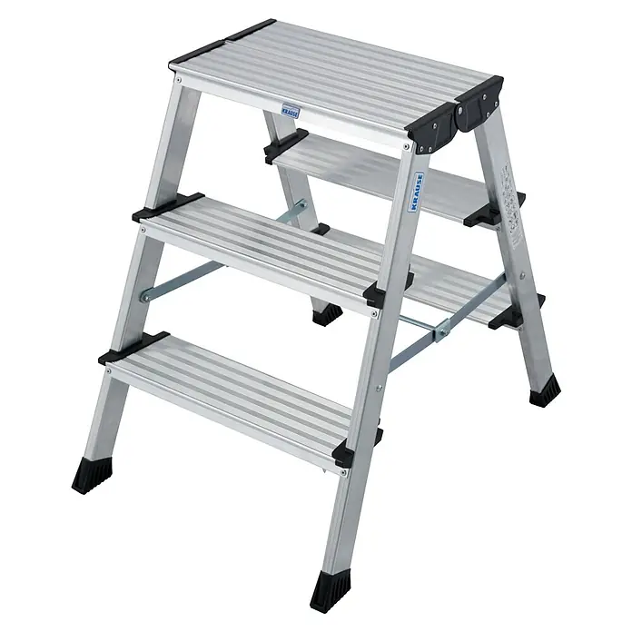Krause Monto Doppel-Klapptritt Treppo - Anzahl Tritte: 6 Stk., Arbeitshöhe: 2,65 m, Aluminium - Dreistufige Krause Aluminium-Trittleiter, robust und leicht, ideal für den Innen- und Außenbereich.