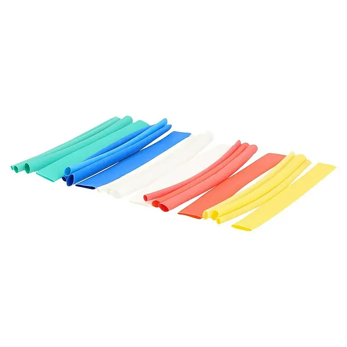 Voltomat Wärme-Schrumpfschlauch-Set - 4 -tlg., Gelb, Rot, Grün, Blau, Weiß, Schrumpftemperatur: 120 °C, Schrumpfrate: 2:1 - Farbige Schrumpfschläuche in verschiedenen Größen und Farben für elektrische Isolierung und Kabelmanagement.