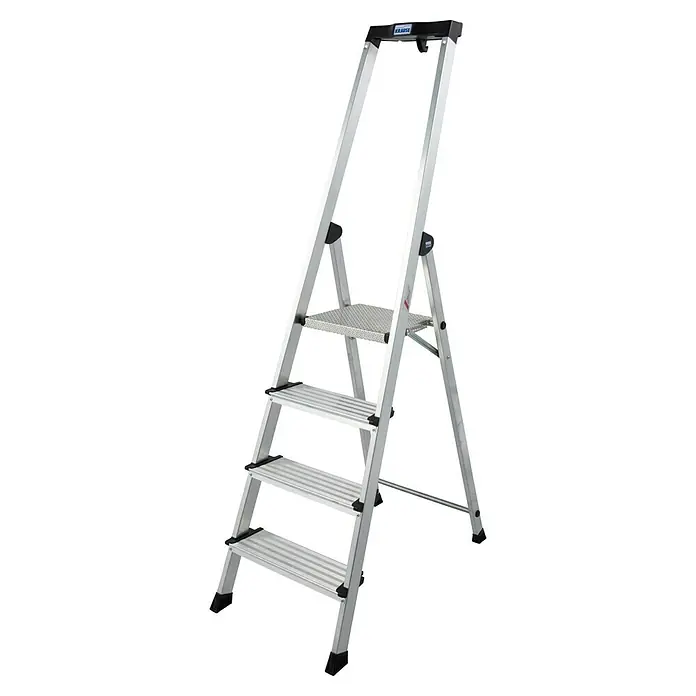 Krause PlusLine Stehleiter Safety - Anzahl Tritte: 4 Stk., Arbeitshöhe: 2,85 m, Aluminium - Krause Sicherheits-Stufenleiter mit vier Stufen und Plattform für sicheres Arbeiten in verschiedenen Höhen.
