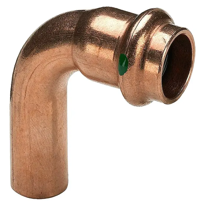 Viega Profipress Kupfer-Pressbogen IA - Durchmesser: 12 mm, Winkel: 90 ° - Abgebildeter Kupferrohrbogen mit Pressverbindung, ideal für Sanitär- und Heizungsinstallationen.