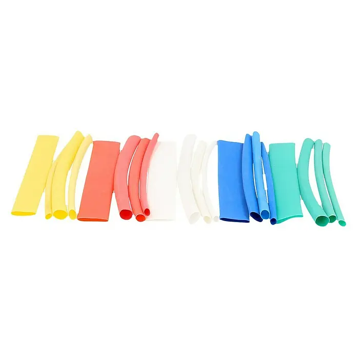 Voltomat Wärme-Schrumpfschlauch-Set - 4 -tlg., Gelb, Rot, Grün, Blau, Weiß, Schrumpftemperatur: 120 °C, Schrumpfrate: 2:1 - Sortiment an farbigen Schrumpfschläuchen, ideal für die Isolation und den Schutz von Kabeln und Verbindungen.