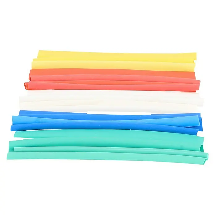 Voltomat Wärme-Schrumpfschlauch-Set - 4 -tlg., Gelb, Rot, Grün, Blau, Weiß, Schrumpftemperatur: 120 °C, Schrumpfrate: 2:1 - Buntes Set aus Schrumpfschläuchen in verschiedenen Farben für elektrische Verbindungen und Kabelreparaturen.