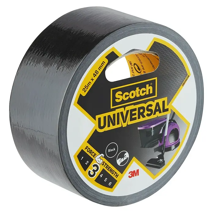 3M Cinta adhesiva universal Scotch americana - Negro, An x L: 48 mm x 25 m, 1 ud. - Un rollo de cinta adhesiva multiusos Scotch Universal en negro, de 25 m x 48 mm, perfecto para reparaciones y uso doméstico.