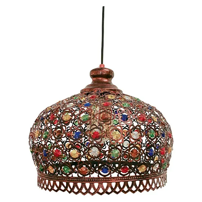 Eglo Pendelleuchte rund Jadida - 60 W, Ø x H: 330 mm x 110 cm, Antik Braun, E27 - Elegante Hängelampe mit dekorativen bunten Schmucksteinen und einem filigranen Metallgehäuse für eine stimmungsvolle Beleuchtung im Raum.