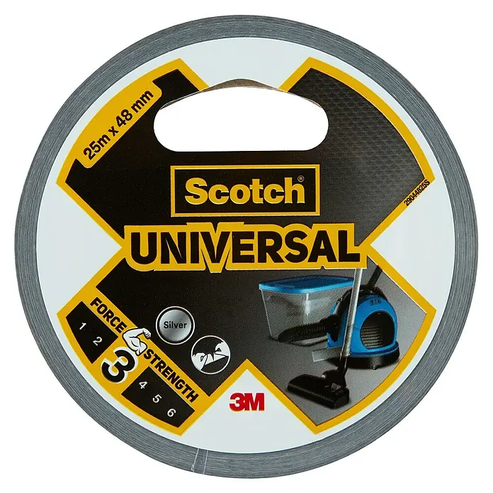 3M Cinta adhesiva universal Scotch americana - Gris, An x L: 48 mm x 25 m, 1 ud. - Primer plano de un rollo de cinta adhesiva universal Scotch, 25 m x 48 mm, ideal para diversos usos en el hogar y más allá.
