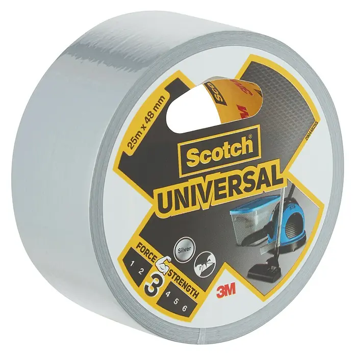 3M Cinta adhesiva universal Scotch americana - Gris, An x L: 48 mm x 25 m, 1 ud. - Un rollo de cinta americana Scotch Universal, de 25m x 48mm, de color plata y fuerza de nivel 3 para diversas reparaciones.
