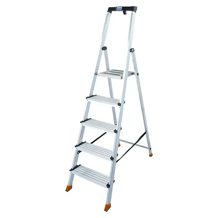 Krause Monto Stehleiter Sepuro - Anzahl Tritte: 5 Stk., Arbeitshöhe: 3,05 m, Aluminium - Silberne Krause-Stufenleiter mit fünf Stufen und einer stabilen Plattform. Ideal für Haus und Garten.