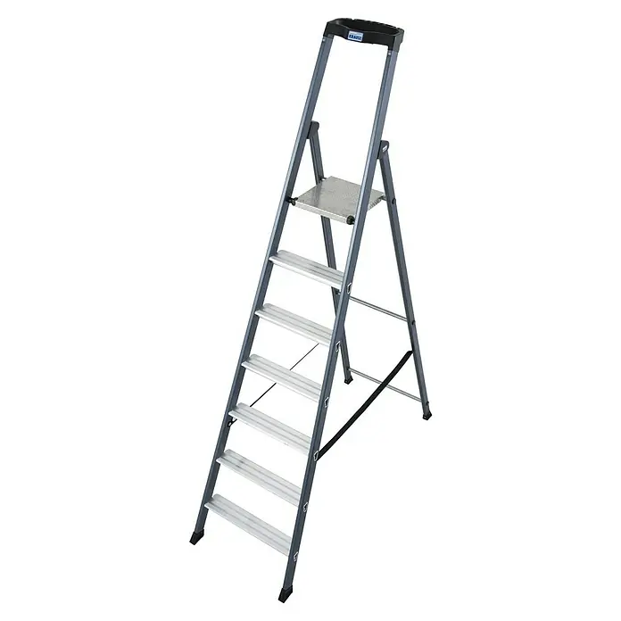 Krause Monto Stehleiter SePro S - Anzahl Tritte: 7 Stk., Arbeitshöhe: 3,5 m, Aluminium - Eine robuste Krause-Trittleiter mit sechs Stufen und einer Plattform bietet sicheren Halt für Arbeiten in der Höhe.