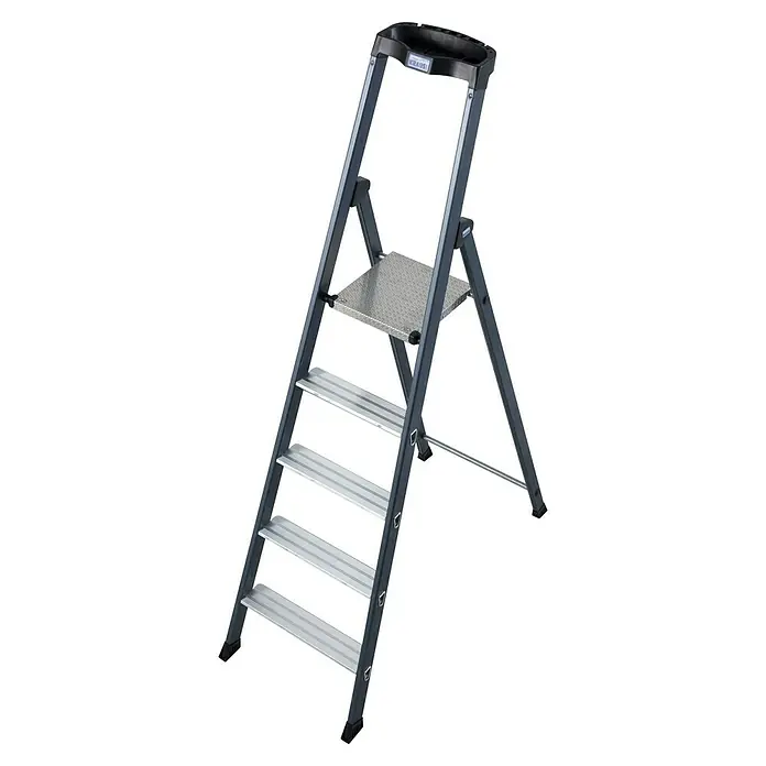 Krause Monto Stehleiter SePro S - Anzahl Tritte: 5 Stk., Arbeitshöhe: 3,05 m, Aluminium - Graue Krause Stufenleiter mit vier Stufen und einer Plattform für zusätzlichen Komfort und Stabilität.