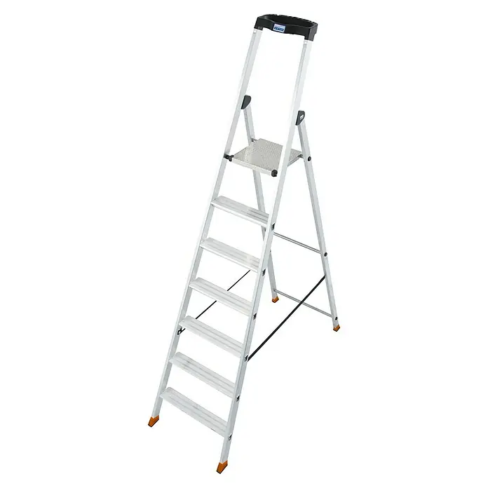 Krause Monto Stehleiter Solido - Anzahl Tritte: 7 Stk., Arbeitshöhe: 3,5 m, Aluminium - Aluminium-Stufenleiter mit breiten Stufen und Haltebügel für sicheres Arbeiten in verschiedenen Höhen. Ideal für Haushalt und Gewerbe.