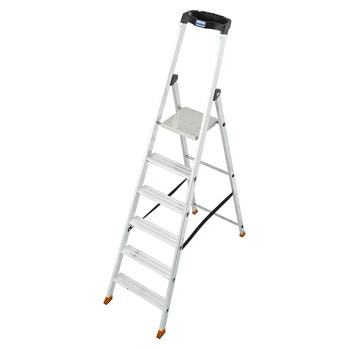 Krause Monto Stehleiter Solido - Anzahl Tritte: 6 Stk., Arbeitshöhe: 3,3 m, Aluminium - Die Krause Sicherheits-Haushaltsleiter mit 5 Stufen und Plattform ist ideal für sichere Arbeiten im Haushalt. Robuste Bauweise für hohe Stabilität.