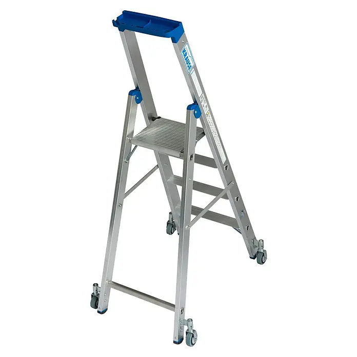 Krause Stabilo Stehleiter Fahrbar - Anzahl Tritte: 4 Stk., Arbeitshöhe: 2,95 m, Aluminium - Krause ClimTec Rollgerüstleiter: Eine robuste und sichere Leiter für professionelle Anwendungen, mit Rollen für einfachen Transport.
