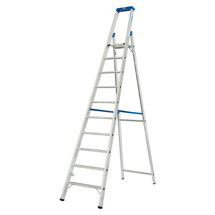 Krause Stehleiter - Arbeitshöhe: 4,35 m, Anzahl Tritte: 10 Stk., Belastbarkeit: 150 kg, Aluminium - Die hochwertige Klappleiter bietet Stabilität und Sicherheit für Arbeiten in der Höhe, ideal für den professionellen und privaten Gebrauch.