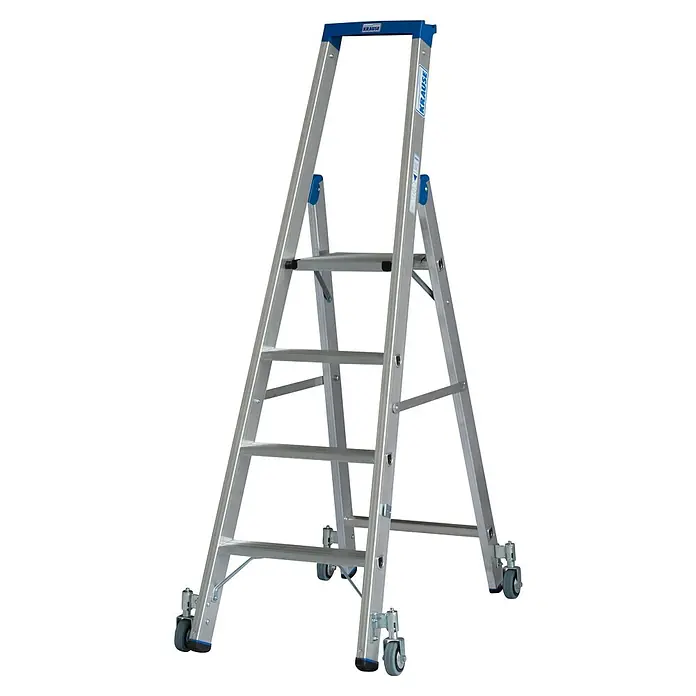 Krause Stabilo Stehleiter Fahrbar - Anzahl Tritte: 4 Stk., Arbeitshöhe: 2,95 m, Aluminium - Krause ClimTec Fahrgerüst mit vier Stufen und Rollen für den flexiblen Einsatz. Sicheres und stabiles Arbeiten in verschiedenen Höhen.