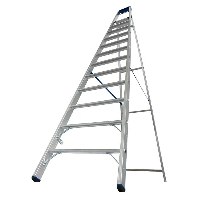 Krause Stabilo Stehleiter - Anzahl Tritte: 12 Stk., Arbeitshöhe: 4,8 m, Aluminium, Ablagefläche - Eine Aluminium-Doppelleiter in A-Form, ideal für Handwerker und Heimwerker, die eine stabile und sichere Steighilfe benötigen.
