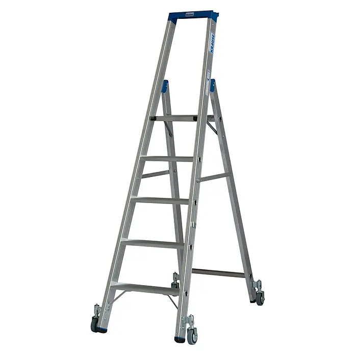 Krause Stabilo Stehleiter Fahrbar - Anzahl Tritte: 5 Stk., Arbeitshöhe: 3,2 m, Aluminium - Krause Fahrgerüstleiter: Robuste Aluminium-Leiter mit Rollen für sicheren Stand und einfache Mobilität, ideal für professionelle Anwendungen.