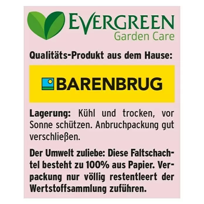 Substral Blumensamen Die Blumenwiese - 30 m² - Evergreen Garden Care und Barenbrug Produktetikett. Enthält Lagerhinweise, 100% Papierverpackung und Recyclinginfos.