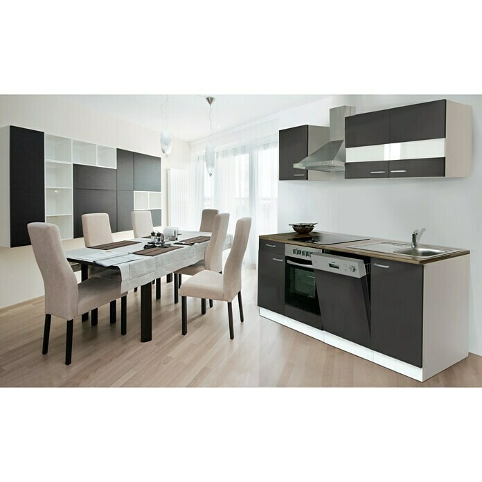 Respekta Composición de cocina (Ancho: 220 cm, Con dispositivos eléctricos, Gris)