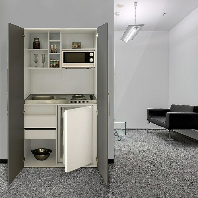 Respekta Cocina en armario (104 cm, Con placa de dos fuegos, Gris)