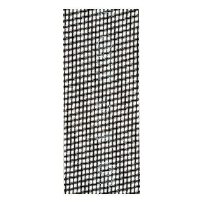 Craftomat Schleifgitter - 280 x 115 mm, Körnung: 120, 5 Stk. - Nahaufnahme eines schwarzen Fliegengitters, das Insekten fernhält und für frische Luft im Haus sorgt. Die feine Netzstruktur ist gut erkennbar.