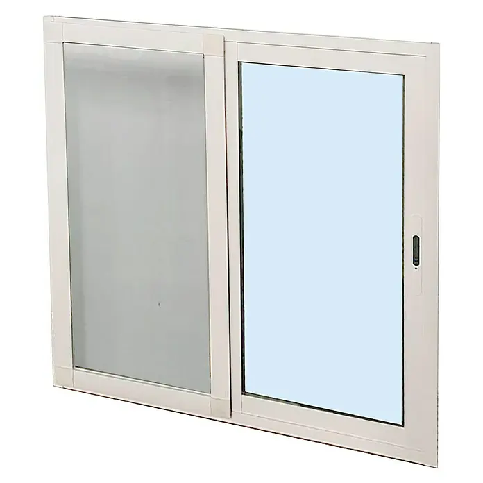 Solid Elements Ventana de aluminio con mosquitera - 100 x 100 cm, Blanco - Primer plano de una ventana corredera de dos partes con marco blanco, ideal para un diseño moderno y facilidad de uso.