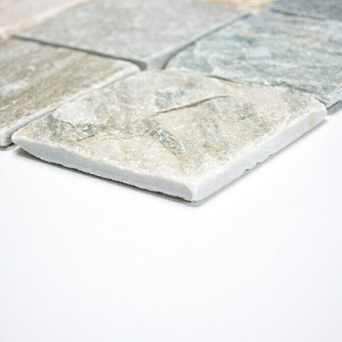 Mosaïque en pierre naturelle, quartz beige/gris