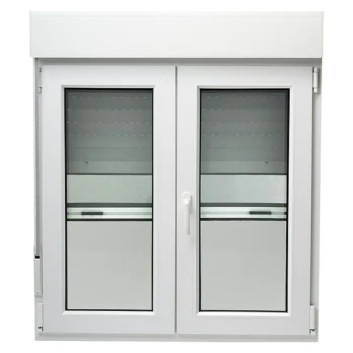 Solid Elements Ventana de PVC practicable-oscilobatiente - 100 x 118 cm, Derecha, Blanco, Con persiana de PVC y mosquitera, Número de cámaras: 3 ud. - Ventana con persiana enrollable: Una ventana de doble cámara de plástico con un sistema de persianas enrollables integrado en blanco brillante.