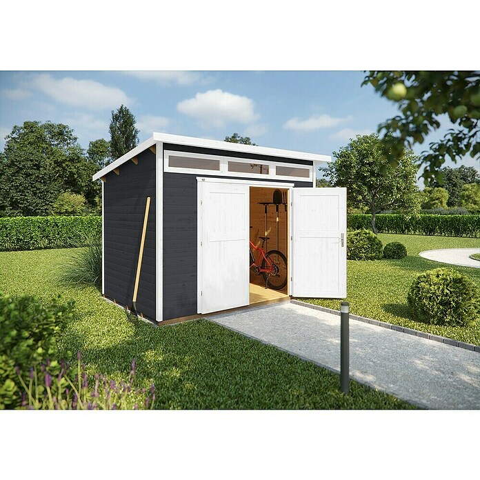 Weka Gartenhaus 264 Gr. 4 (Außenmaß inkl. Dachüberstand (B x T): 330 x 285 cm, Holz, Anthrazit) | BAUHAUS